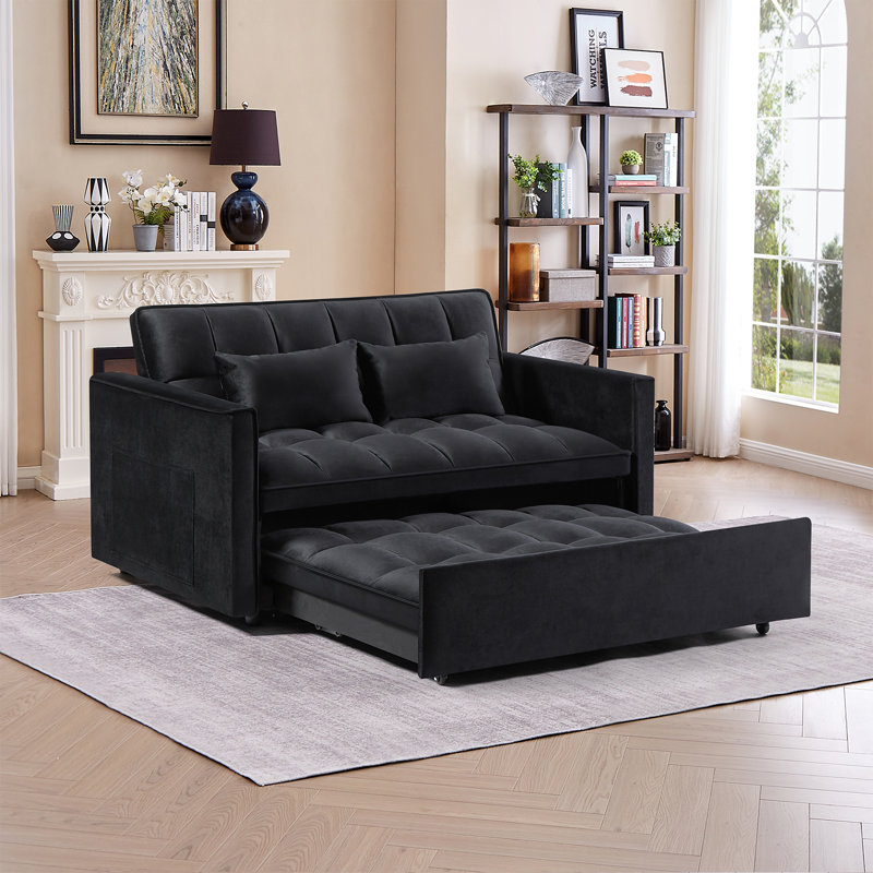 Collinward 53" W Murphy Sofa Bed Loveseat with Adjustable Tufted Back and USB Outlet, Black Velvet 2