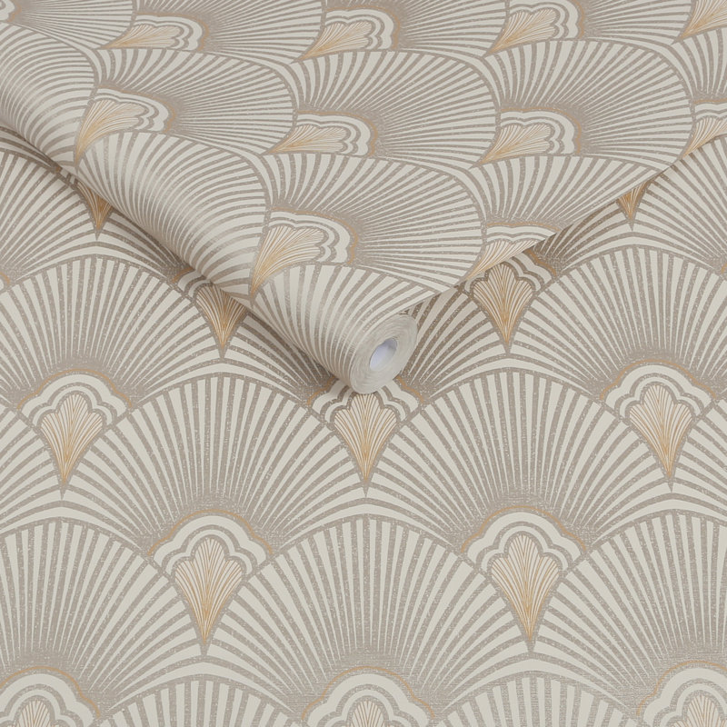 Sublime Geometric Vinyl Metallic Wallpaper Double Roll, Natural