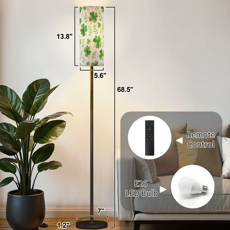 Lampe sur pied aquarelle trèfle vert sans soudure Shamrocks feuilles botaniques blanc lampe sur pied à intensité variable moderne avec télécommande interrupteur au pied ampoule abat-jour lampe de coin pour le salon chambre bureau
