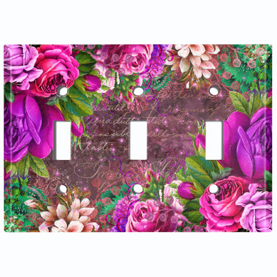 Roses Flowers Letter Leaves 3-Gang Toggle Light Switch Wall Plate