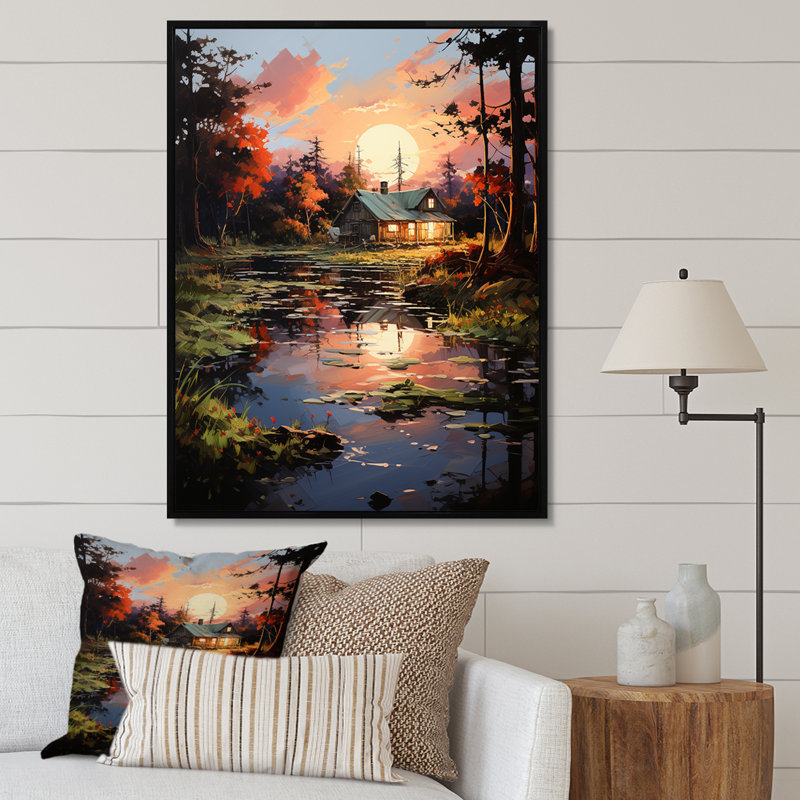 Charniqua Peach Lakehouse Journey Begins I, H 40 po x l 30 po x P 1,5 po, Cadre flottant noir