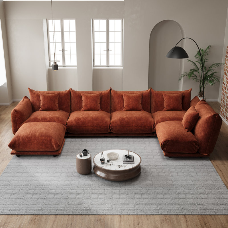 Canapé modulaire en chenille 6 pièces Cloud avec repose-pieds, canapé-lit modulaire réversible en tissu doux pour le salon, la chambre à coucher et le bureau
