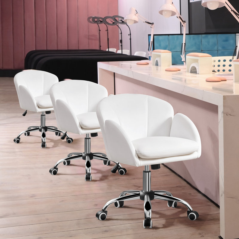 Corson Modern Swivel Rolling Desk Chair for Home Office with Armrests, White Velvet