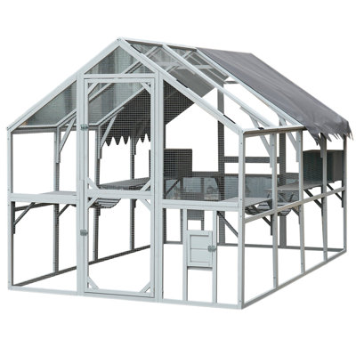 Maison d'extérieur pour chat 110 "avec plateformes - Grand parc pour chaton bleu et gris, housse pour enclos de chats imperméable en bleu et gris, spacieux et amusant