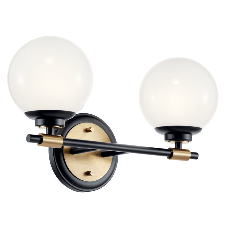 Thorman Black/Champagne Bronze 2-Light Vanity Light with Opal Glass Globe Shades, Black/Champagne Bronze