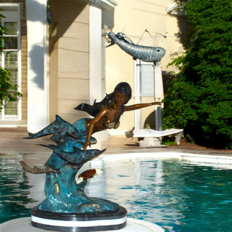 Emiliah Mermaid with Dolphin and Turtle Statue