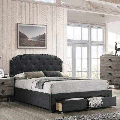 Mobilier de chambre à coucher tête de lit capitonné avec rangement en tissu et toile de lit simple gris anthracite