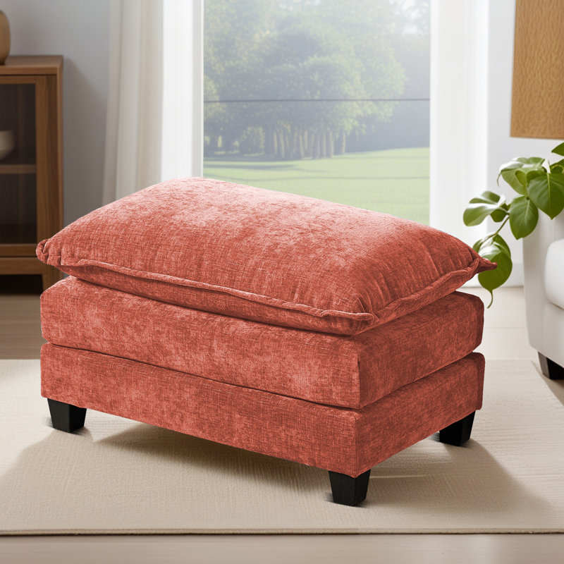 Grid Modular Ottoman for Sectional Sofa, Chenille Comfy Upholstered Furniture for Living Room, Orange