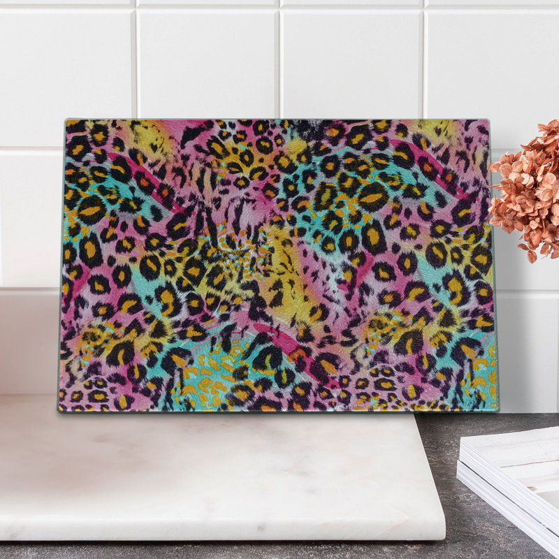 Ambesonne Leopard Print Tempered Glass Cutting Board Mottled Camo Multicolor