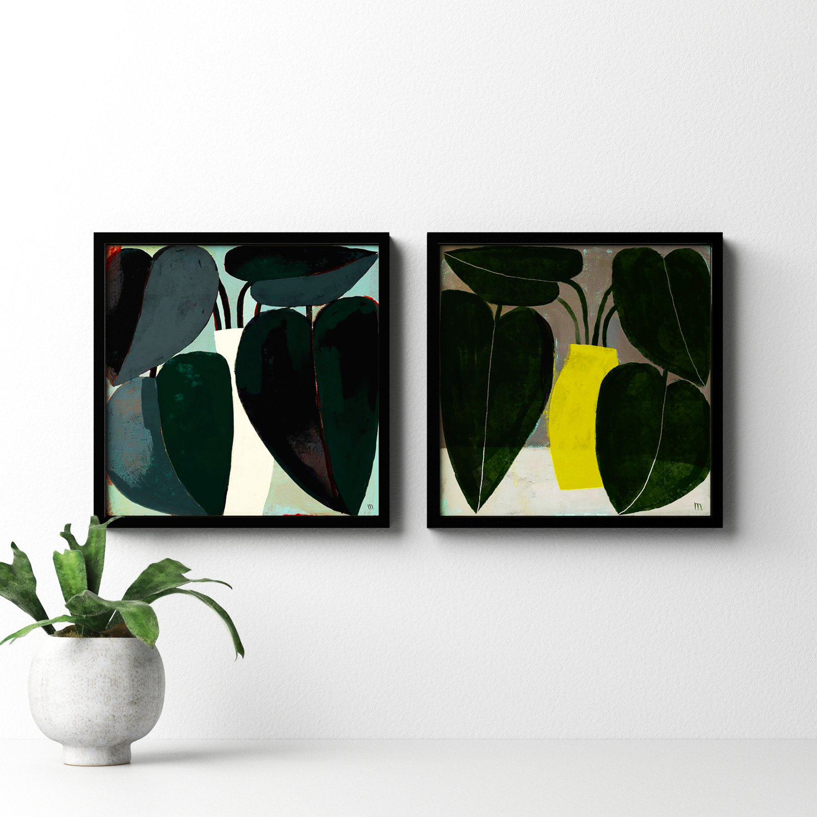 Plant Set Of 2 by Studiom, Black, 16" H x 16" W