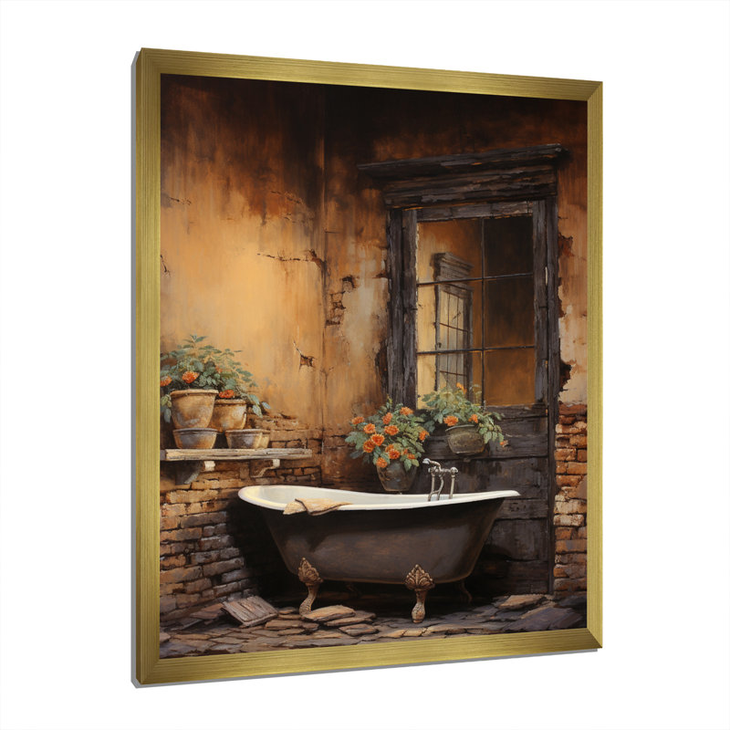 Bentina Bathroom Rustic Charm I - Art mural de salle de bain, Cadre doré simple, H 32 po x l 24 po x P 1 po