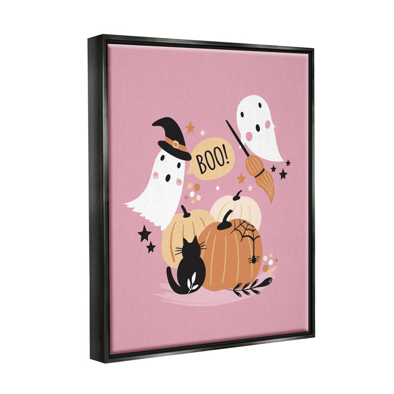 «Pink Boo Halloween Ghost - Floater Frame», impression sur toile, Cadre flottant noir de jais, H 21 po x l 17 po x P 1,7 po