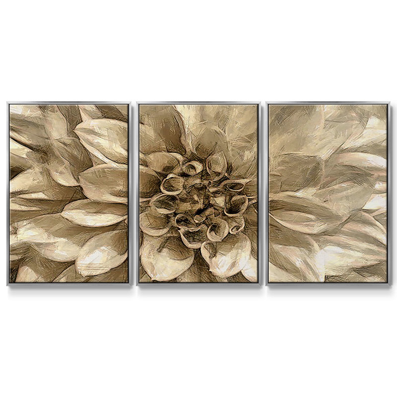Neutral Wall Flower I, reproduction encadrée sur toile 3 pièces, H 40 po x l 78 po x P 2 po, Argent
