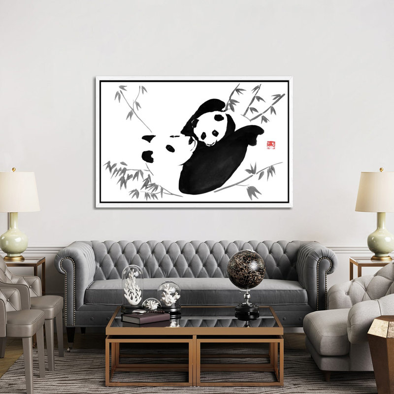 Panda Family by Péchane - Print on Canvas, White Framed, 152.5 cm H x 101.5 cm W