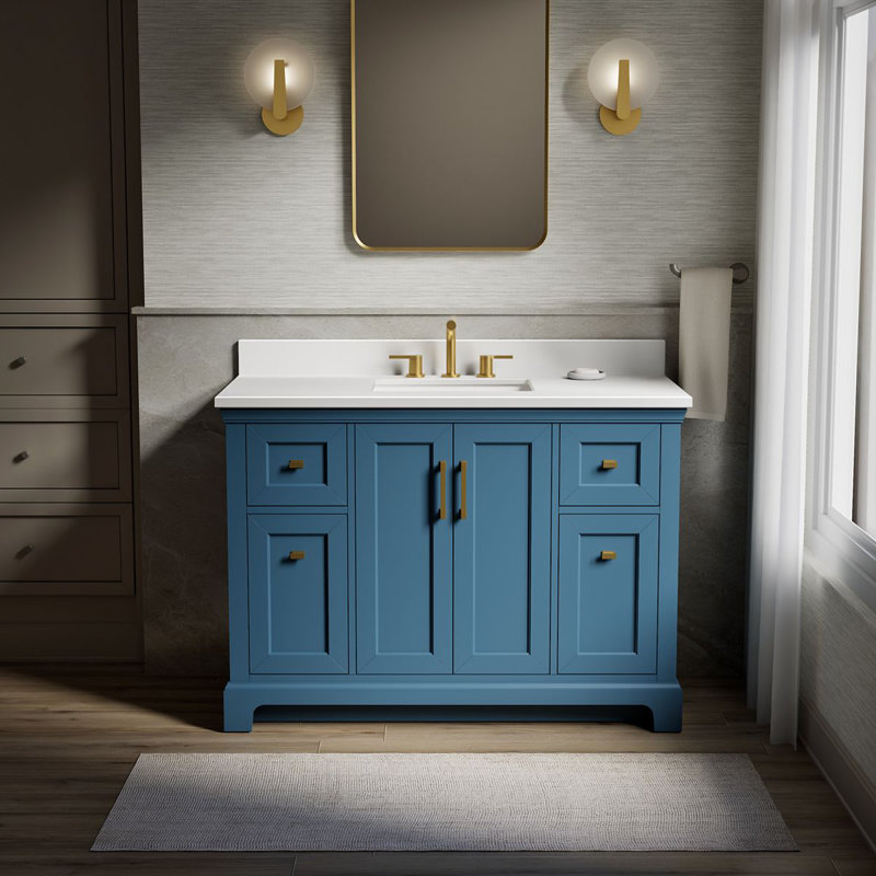 Charlemont 48 In. Bathroom Vanity Cabinet With Sink And Quartz Top, Tidal Blue