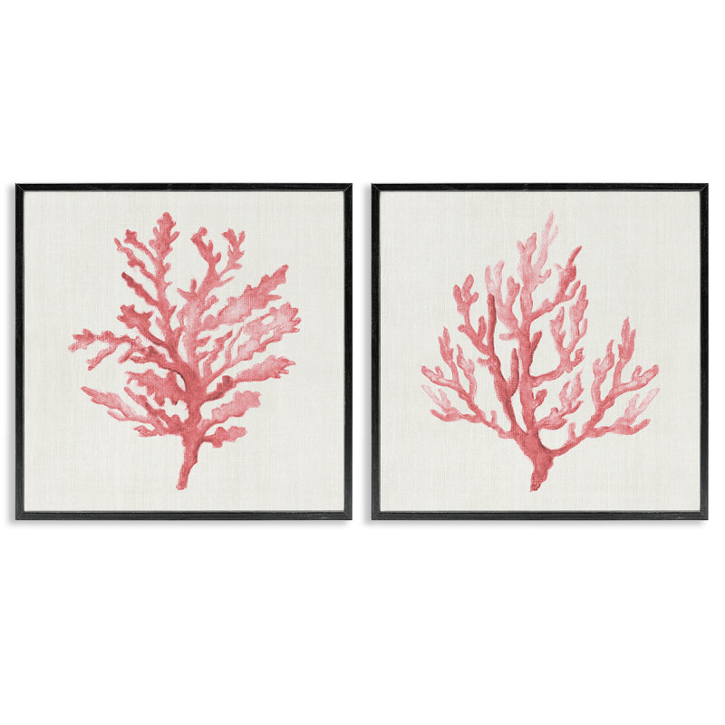 Ensemble de 2 giclées encadrées Rosy Pink Coral Branches, design par Janet Tava, H 24 po x l 24 po