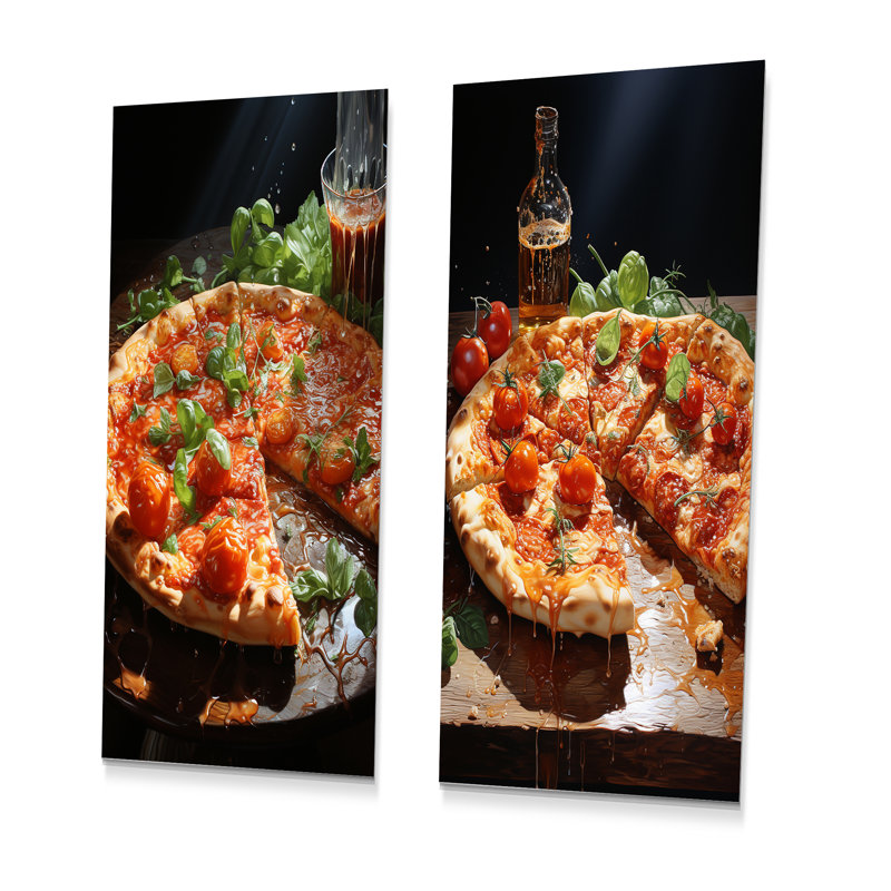 «Tomato Pizza and Beer Passion», ensemble de 2 reproductions d'art en métal sur pizza, H 32 po x l 32 po
