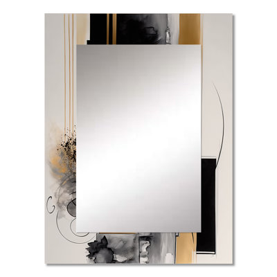 Gold Touch Art Deco II - Abstract Decorative Mirror, Black Large Wall Mirror, Printed Metal Art