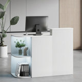 Modern Reception Desk with Open Shelving, Lockable Drawers and Built-In Power Outlets