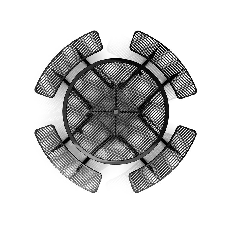 Table de pique-nique ronde en acier de 117 cm (46 pouces) avec trou pour parasol, ensemble repas extérieur pour 8 personnes, couleur noire