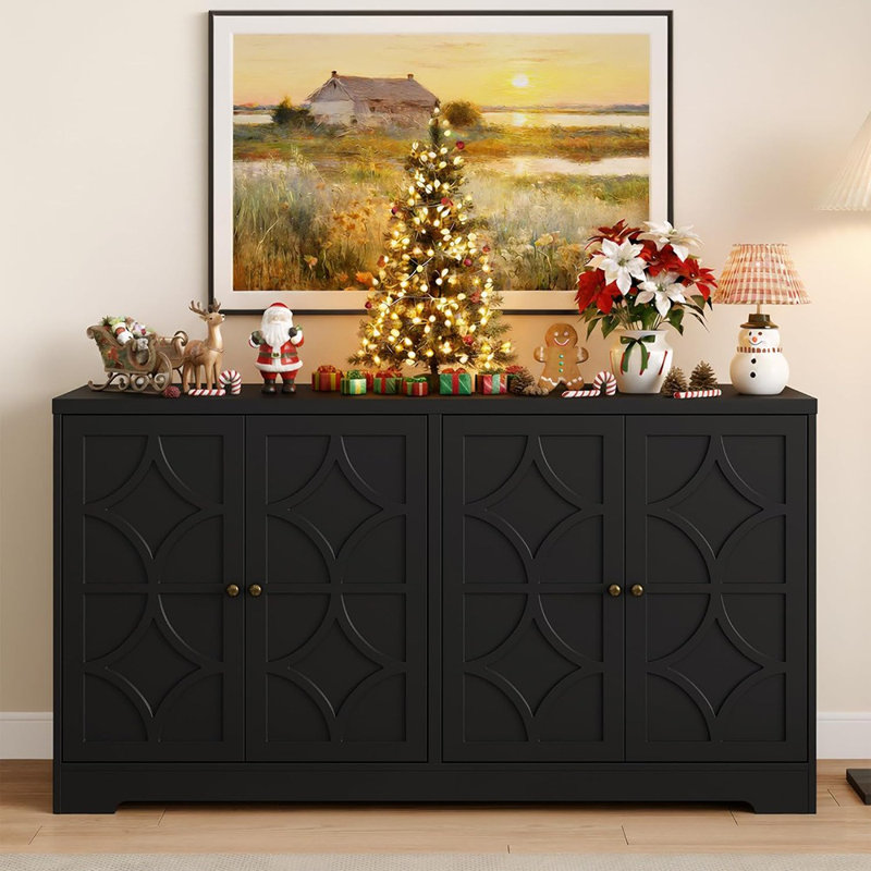 Buffet 56 po moderne à 4 portes - Noir satiné