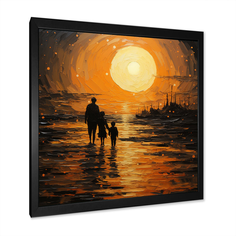 " Beach Silhouettes Sunset V ", Black Single Picture Framed, 16" H x 16" W x 1" D