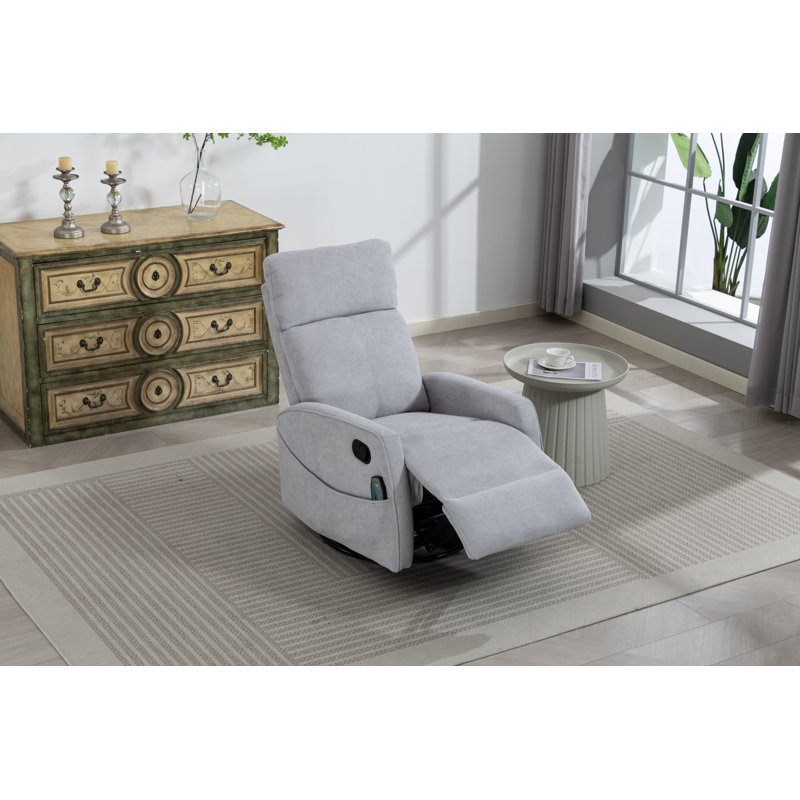 270° Swivel Glider Recliner With Heated Massage, 300LBS Stain-Resistant Velvet Recliner With Locking Handle & Deep Side Storage For Elderly, Living Room