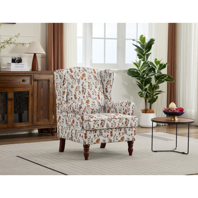 Chaise d'appoint moderne avec pieds en bois rétro, canapé rembourré simple et confortable pour le bureau de la chambre à coucher - Floral