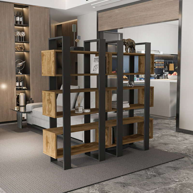 Reina 59 inch Tall Bookcase, Walnut/Black
