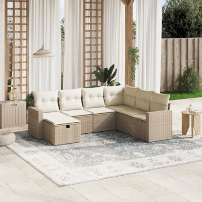 Ensemble de canapé de jardin Vidaxl en rotin de polyester beige, acier thermolaqué 7 pièces