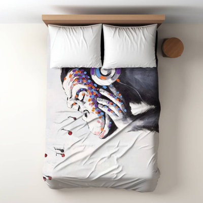 Blue Contemporary Monkey Music Duvet Cover - Home Decor