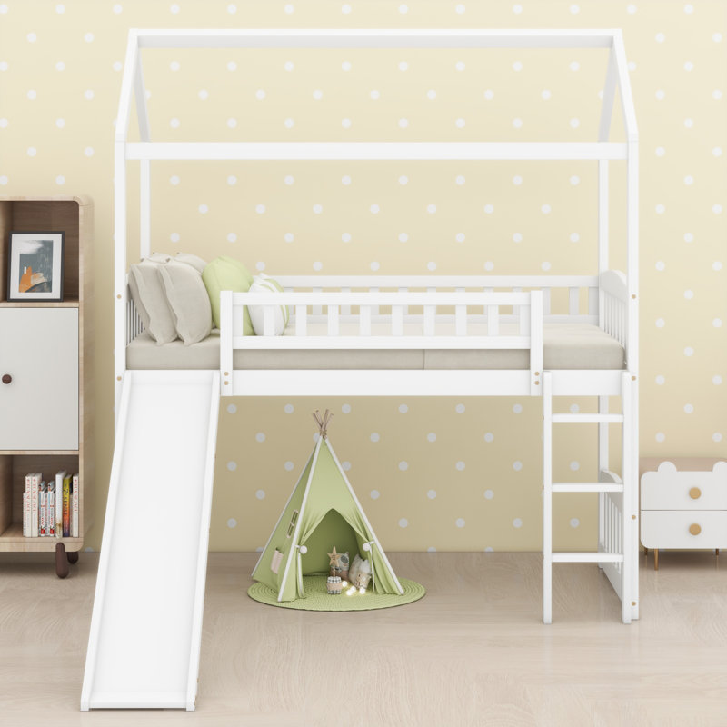 Loft Bed With Slide, Gray
