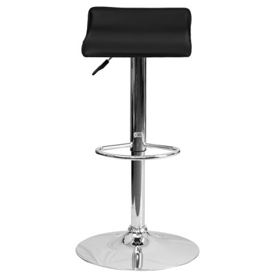 Orozco Contemporary Vinyl Adjustable Height Barstool with Solid Wave Seat and Chrome Base