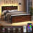 Full Size Platform Bed Frame with LED Lights, USB Charging, and Farmhouse Barn Door Headboard, Strong Metal Slats Support, Noise Free, No Box Spring Needed, Brown-1740895675