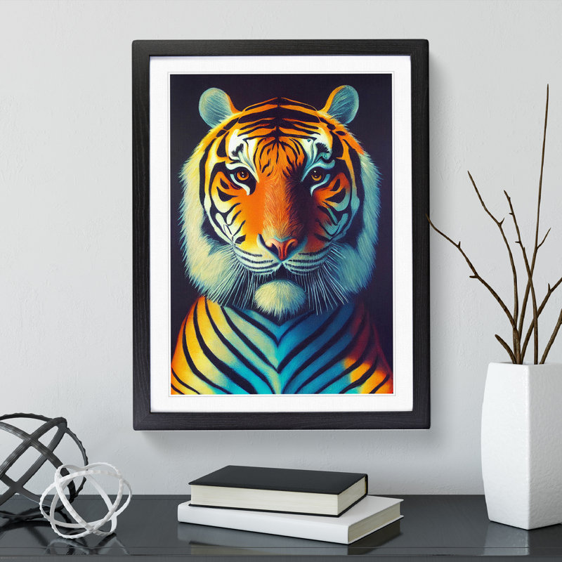 Tiger in Technicolour - Framed Print, 34cm H x 25cm W x 2cm D, Black