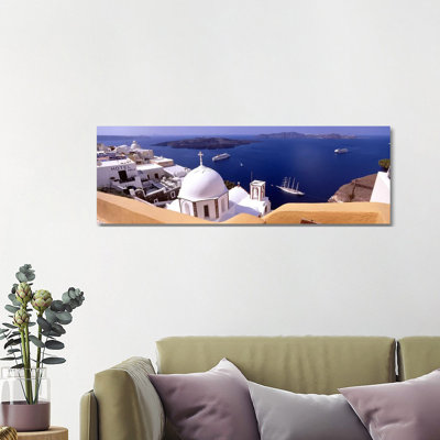 High Angle View Of Buildings In A City, Santorini, Cyclades Islands, Greece #2 - Wrapped Canvas Panoramic Print