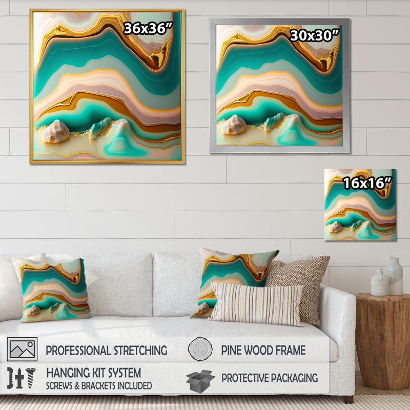 Art liquide, agate bleue turquoise sur toile, Toile tendue, H 30 po x l 30 po x P 1 po