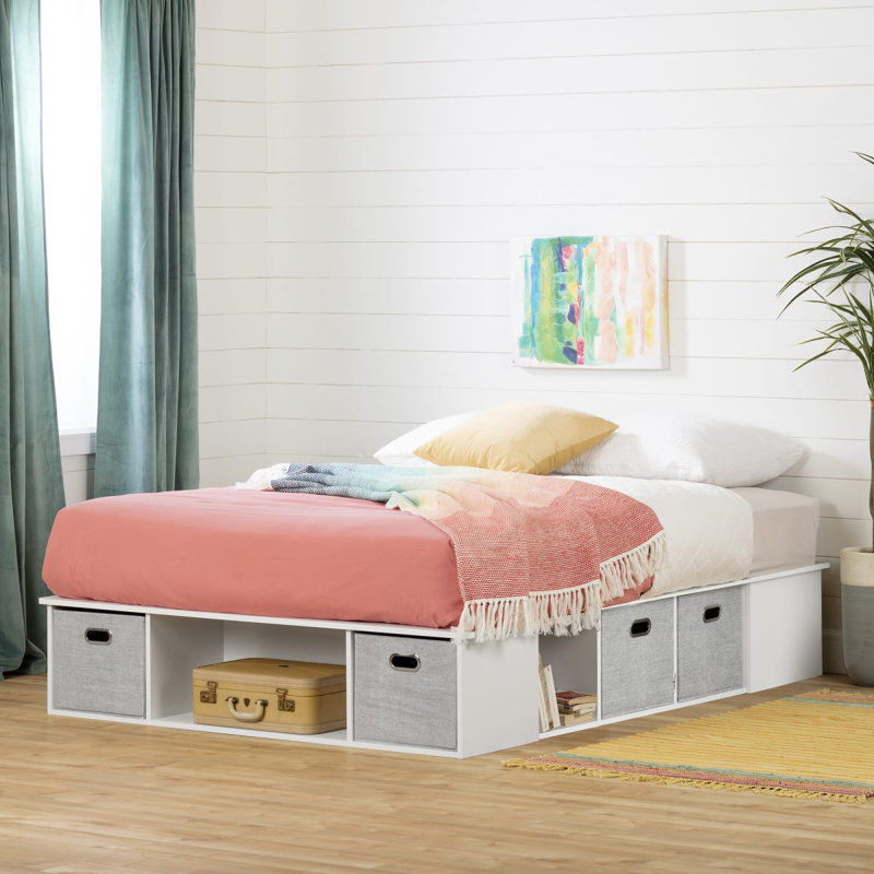Lit plateforme flexible avec rangement, Grand, Blanc pur
