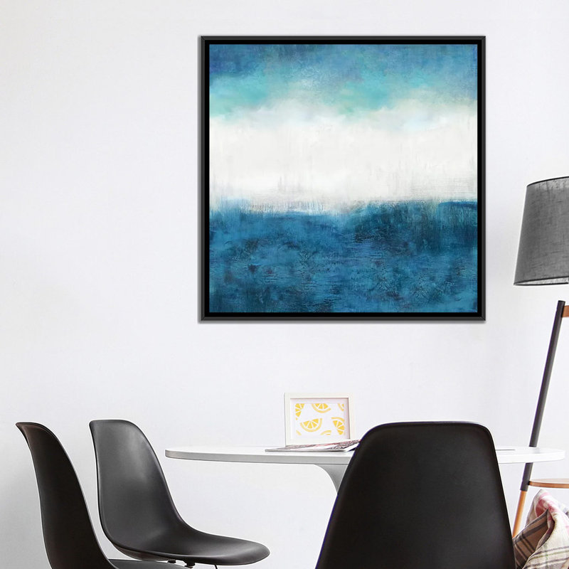 «Aqua Dawn», reproduction sur toile, H 18 po x l 18 po x P 1,5 po, Toile encadrée noire, Pas de tapis