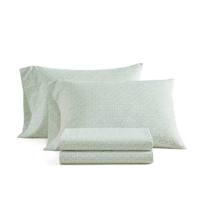 Martha Stewart Leaves Cotton Percale Green Sheet Set