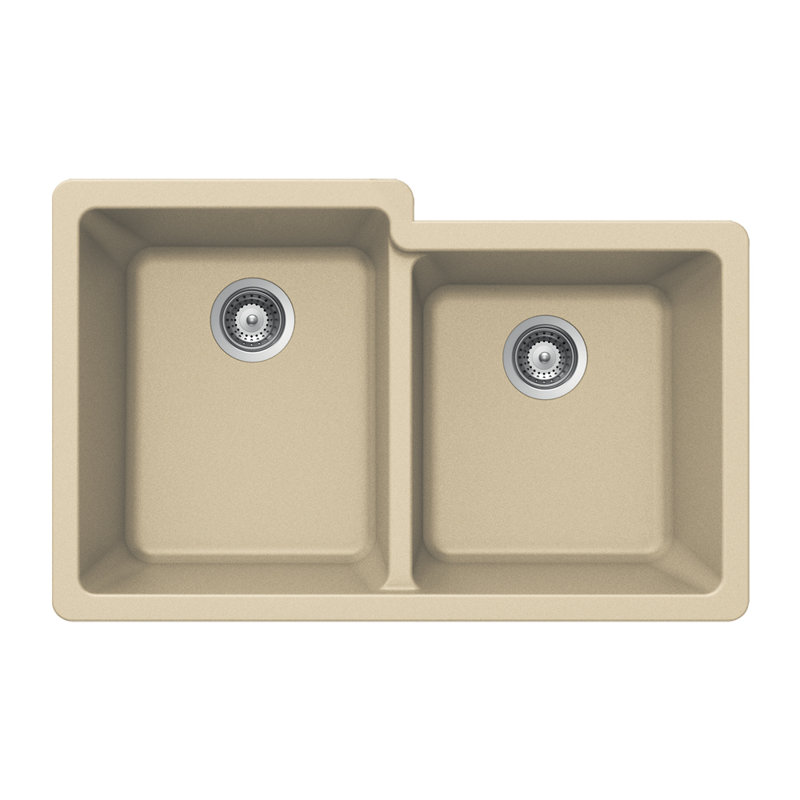 Quartztone 33'' L Double Bowl Granite Kitchen Sink, Sand