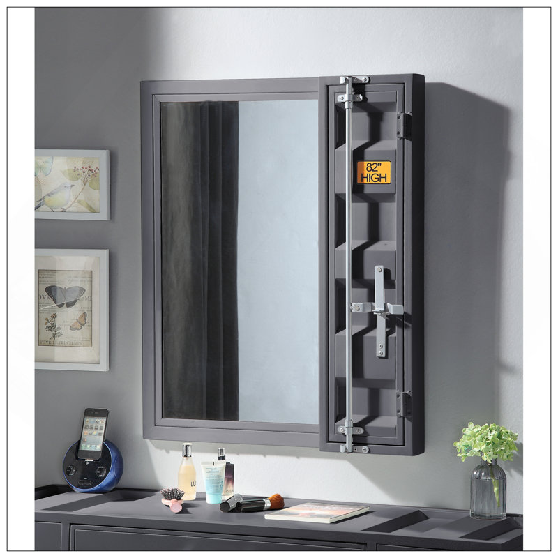 Cargo Vanity Mirror With Secure Storage And Clear Reflection For Modern Spaces, Gunmetal
