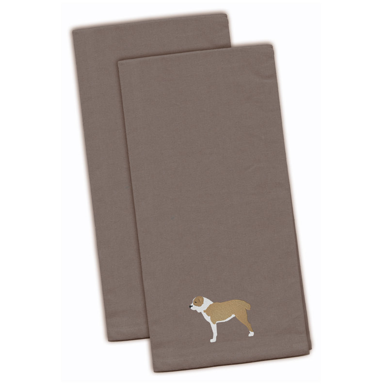 Cotton Embroidered Tea Towel Kitchen Towel, Gray, 28" H x 19" W x 0.1" D