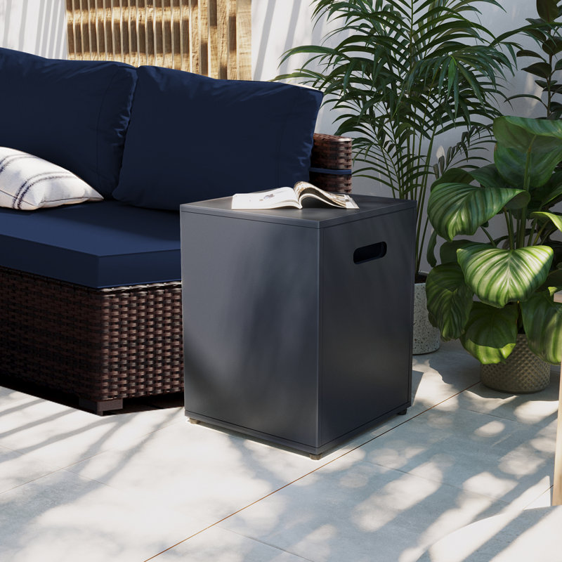 Haseebrahman 6 - Person Seating Group with Fire Pit Table, Coffee Table, Tank Cover, Cushions, Blue