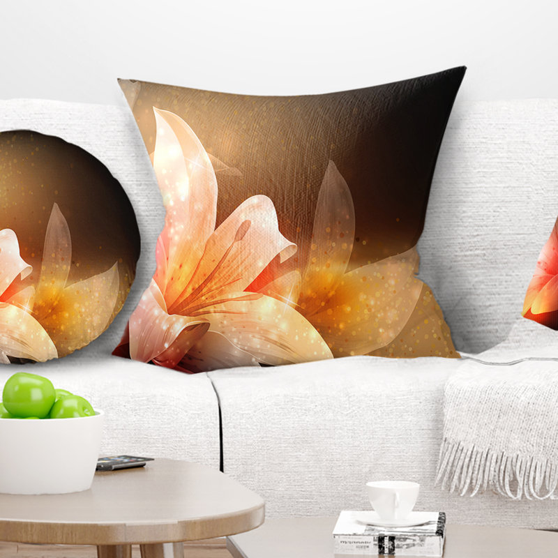 Fleur fractale brune brillante - coussin à imprimé floral, 18 po x 18 po, Coussin décoratif