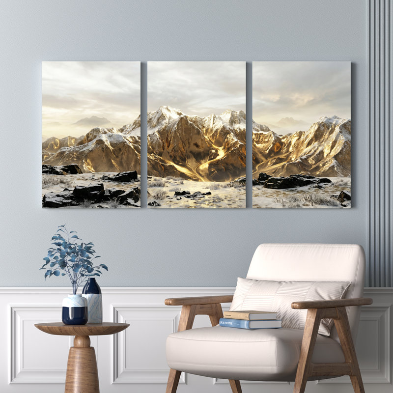 Paysage de montagne, impression sur toile tendue sur toile, ensemble de 3, H 24 po x l 48 po