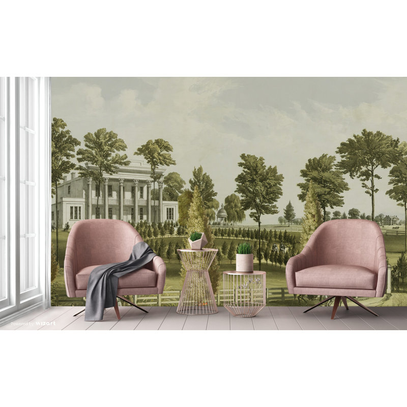 Murale de paysage historique, Vert clair, 82" L x 122" W