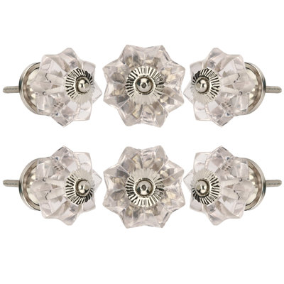 Set of 6 Crystal Knobs - for Cabinet & Drawers Decorative Glass Knobs - for Home, Kitchen, Cabinet, Hardware, Cupboard, Door, Dresser, Wardrobe and Drawer Pulls (Clear)