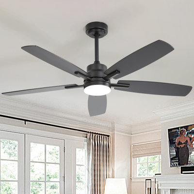  Ventilateurs de plafond avec lumières et ventilateur de plafond encastré à distance 52 po avec ventilateur de plafond à DEL à moteur à courant continu réversible silencieux, noir