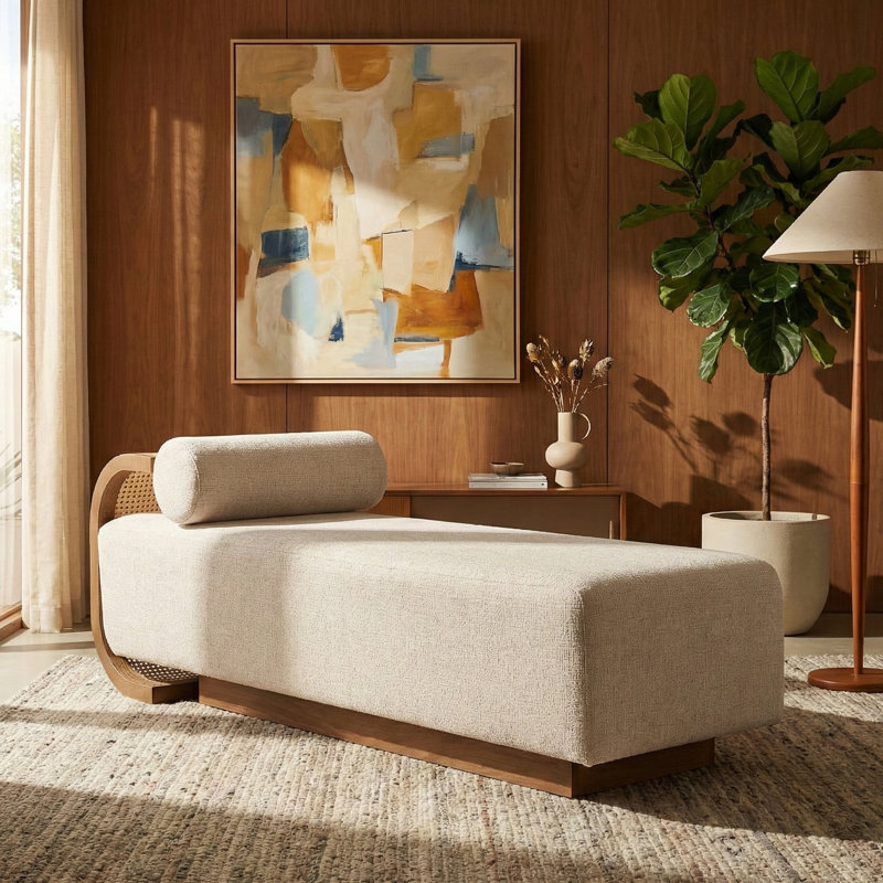 Chaise rembourrée Zephyr, Brun noyer, Tissu beige texturé en lin